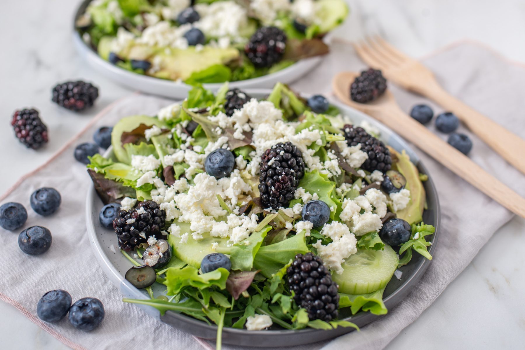 healthy summer salad with berries and feta cheese Quebec City Micro-Markets