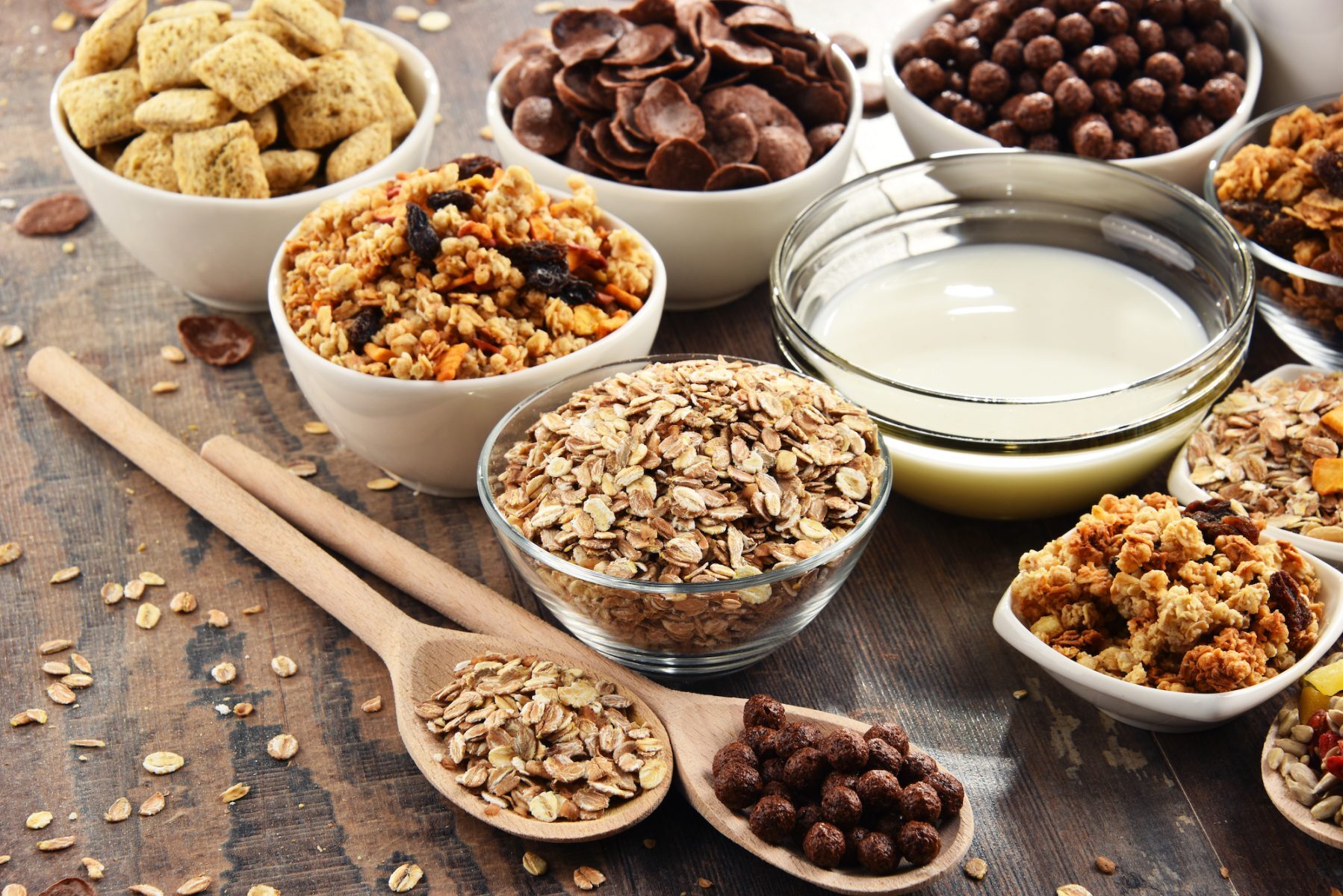 Composition with different sorts of breakfast cereal products Quebec City Office Pantry