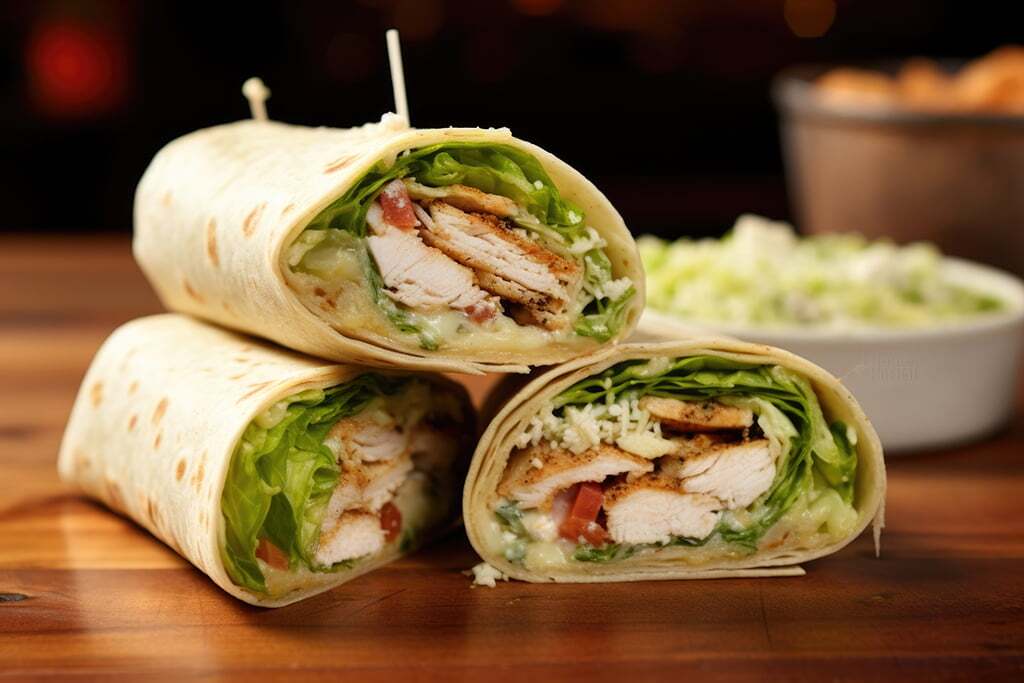 In this captivating food shot, a perfectly rolled Chicken Caesar Wrap steals the show, filled to the brim with grilled chicken. The wrap is skillfully layered with crunchy romaine lettuce, micro markets and vending machine solutions in St. Louis