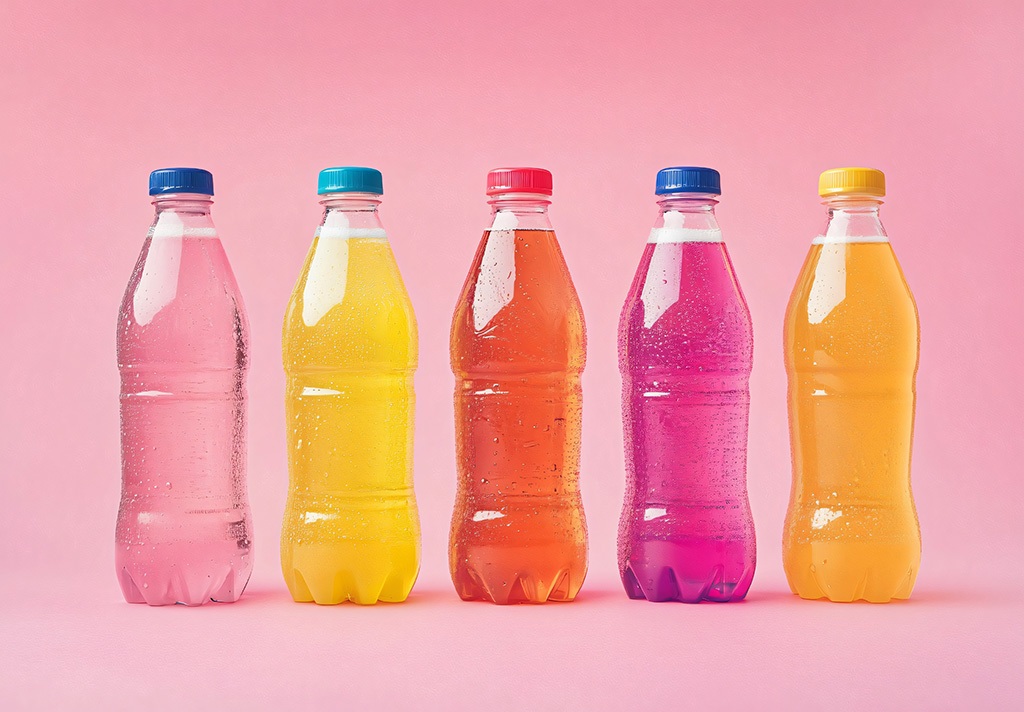 Vibrant Colorful Soda Bottles Pink Background Refreshing Summer Durham healthy vending service and water service
